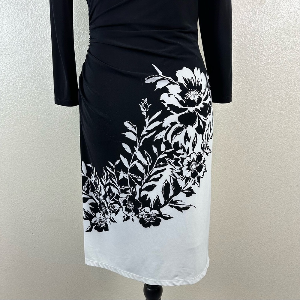 Lauren Ralph Lauren Black and White Side Ruched Dress Women's Size 4P - Picture 9 of 14